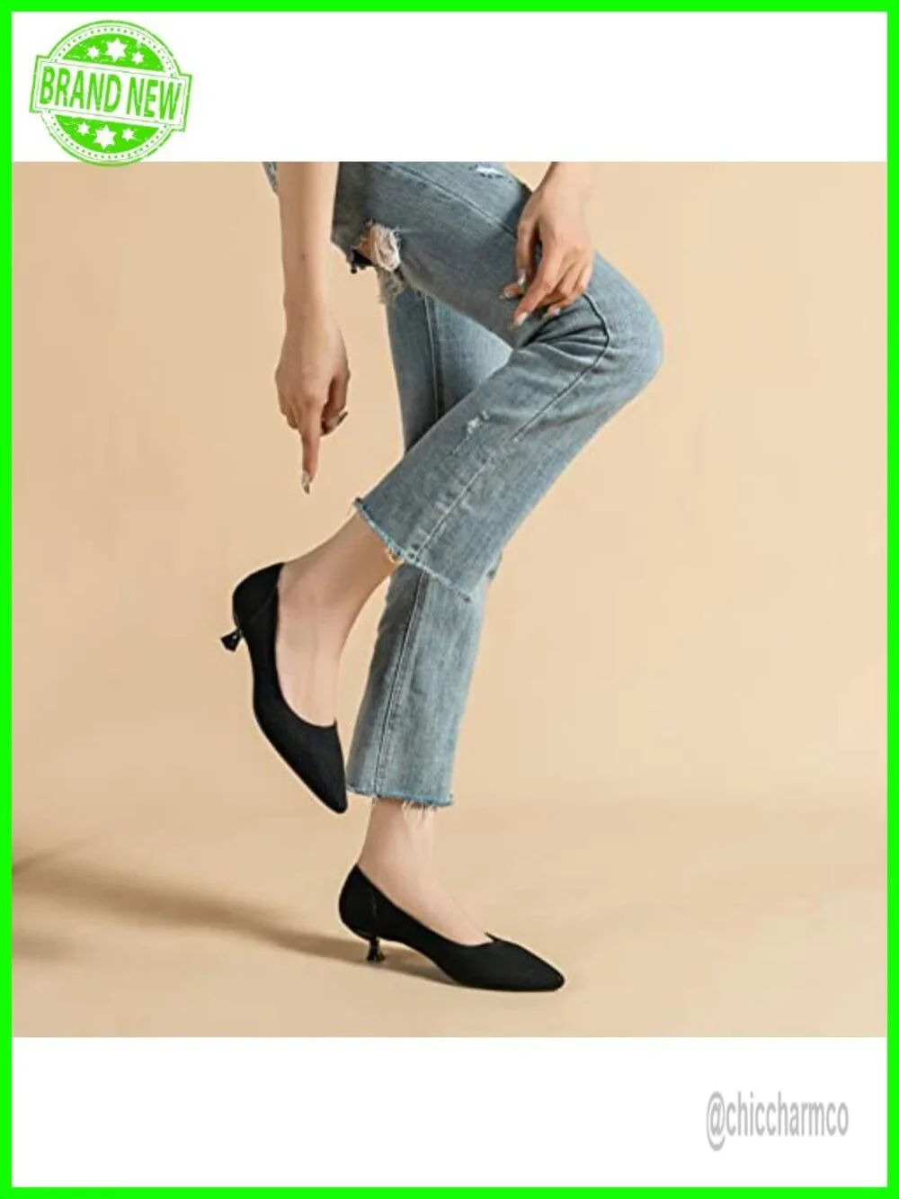 Women's Kitten Heels Pointed Toe Knit Slip On Comfortable Dress Pumps